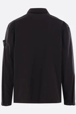 Topwear>STONE ISLAND camicia in cotone con badge logo Nero