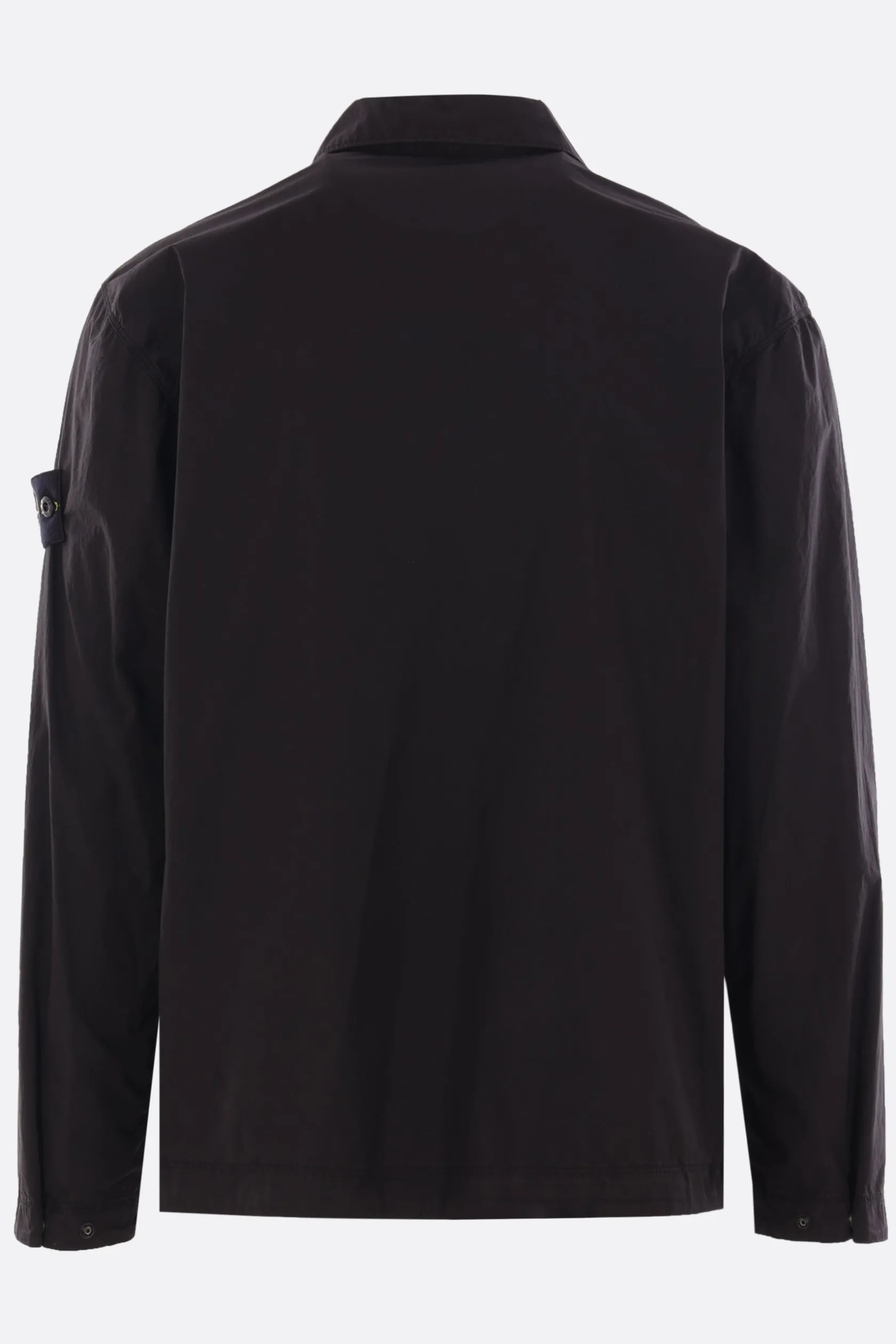 Topwear>STONE ISLAND camicia in cotone con badge logo Nero