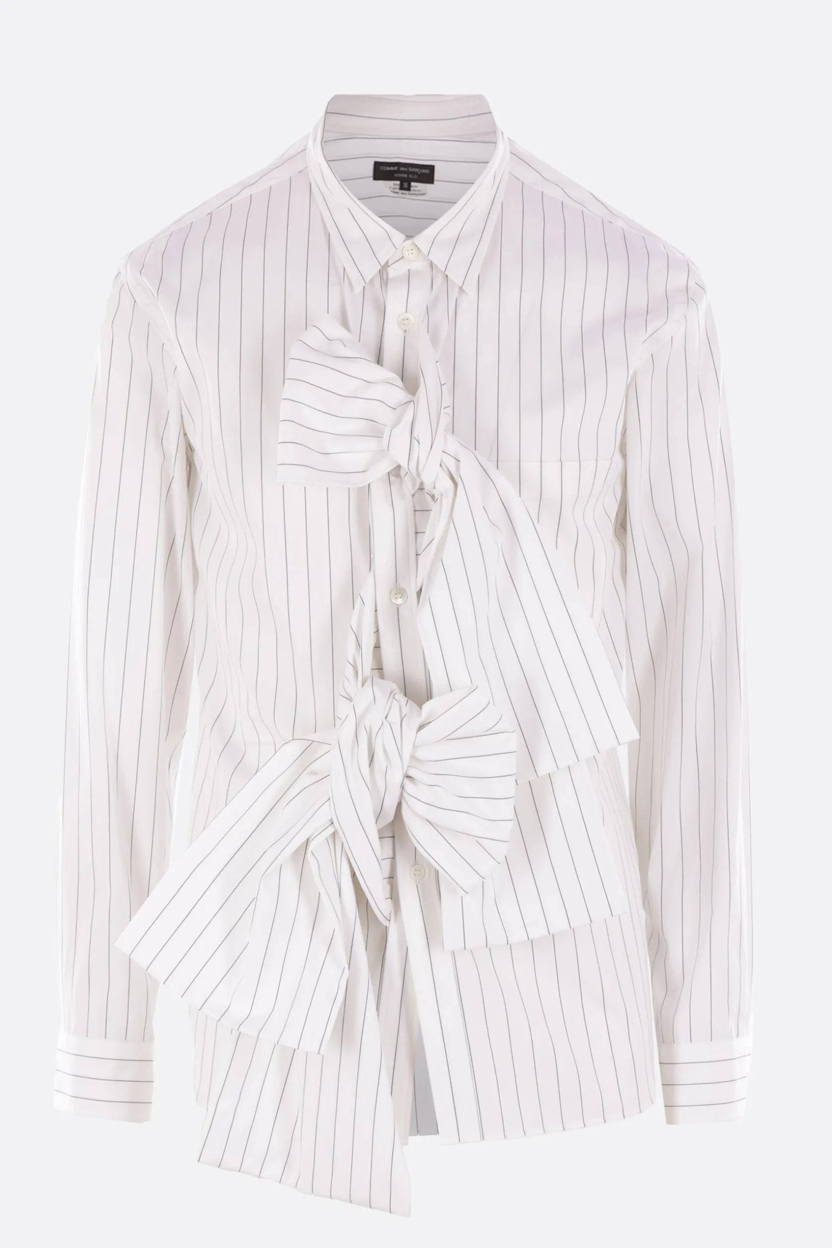 Topwear>COMME DES GARÇONS HOMME PLUS camicia in popeline a righe con fiocco Bianco