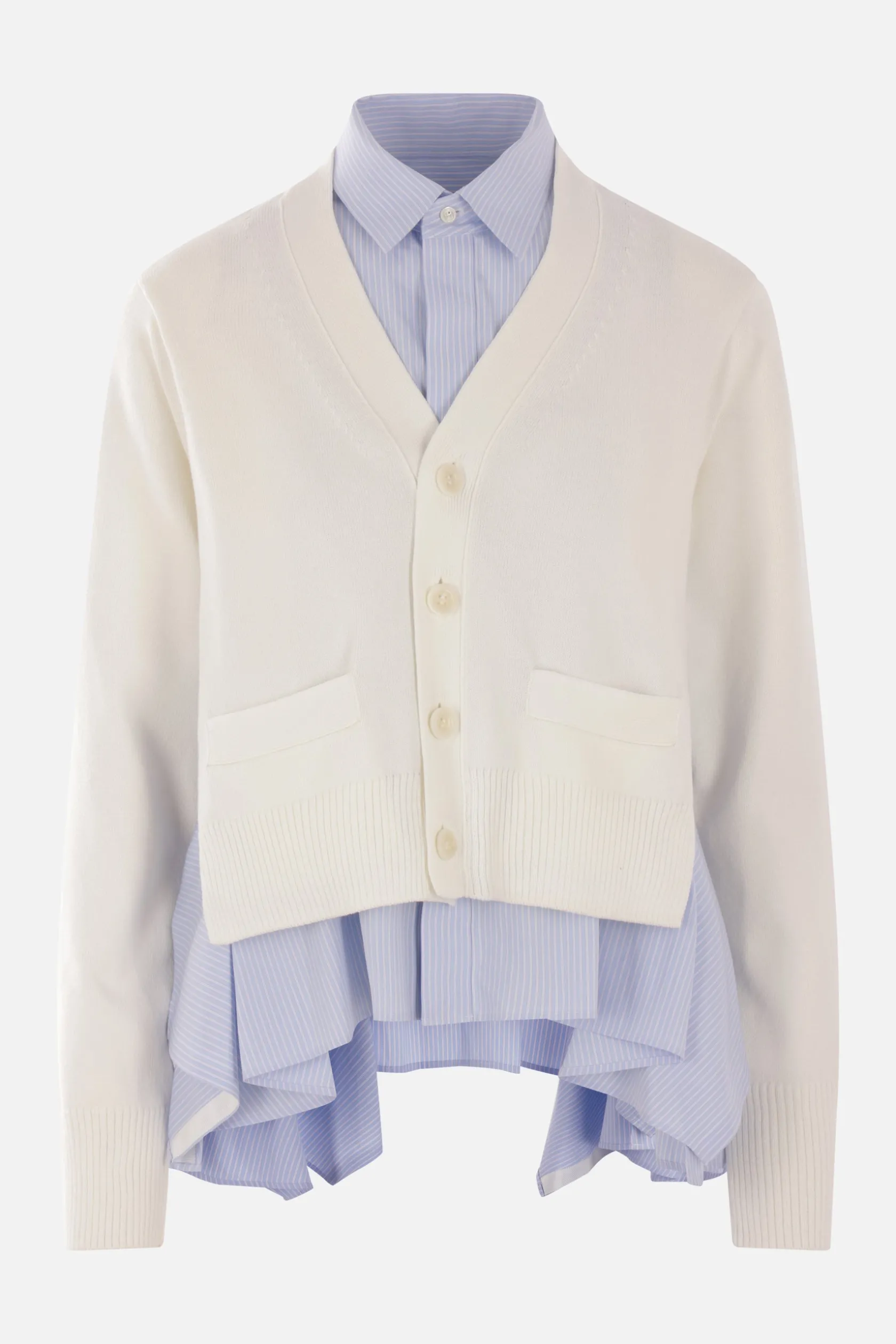 Topwear>SACAI camicia in popeline con cardigan sovrapposto Bianco