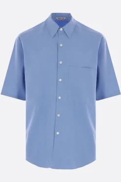 Topwear>AURALEE camicia oversize a maniche corte in twill Blu