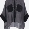 Topwear>SACAI camicia oversize in raso e denim Nero