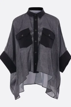 Topwear>SACAI camicia oversize in raso e denim Nero