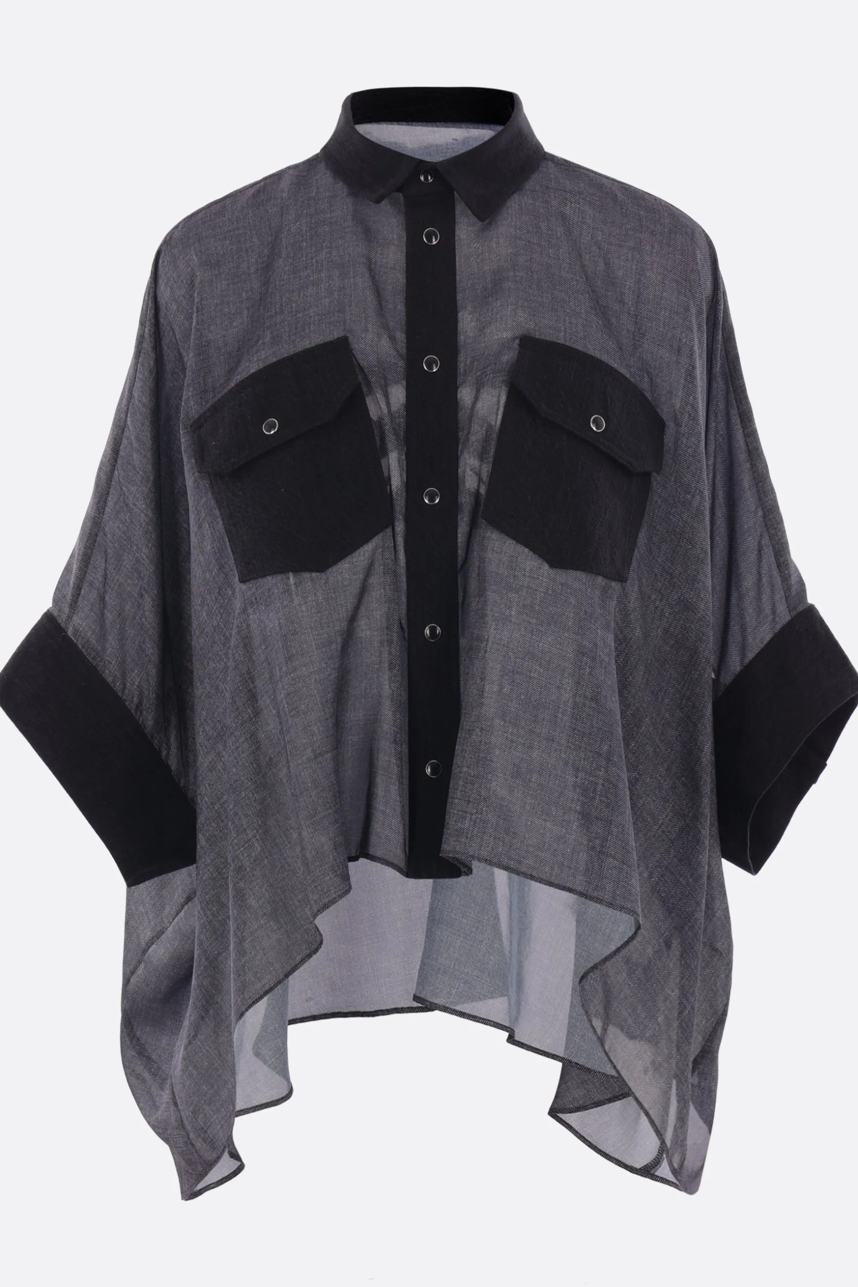 Topwear>SACAI camicia oversize in raso e denim Nero