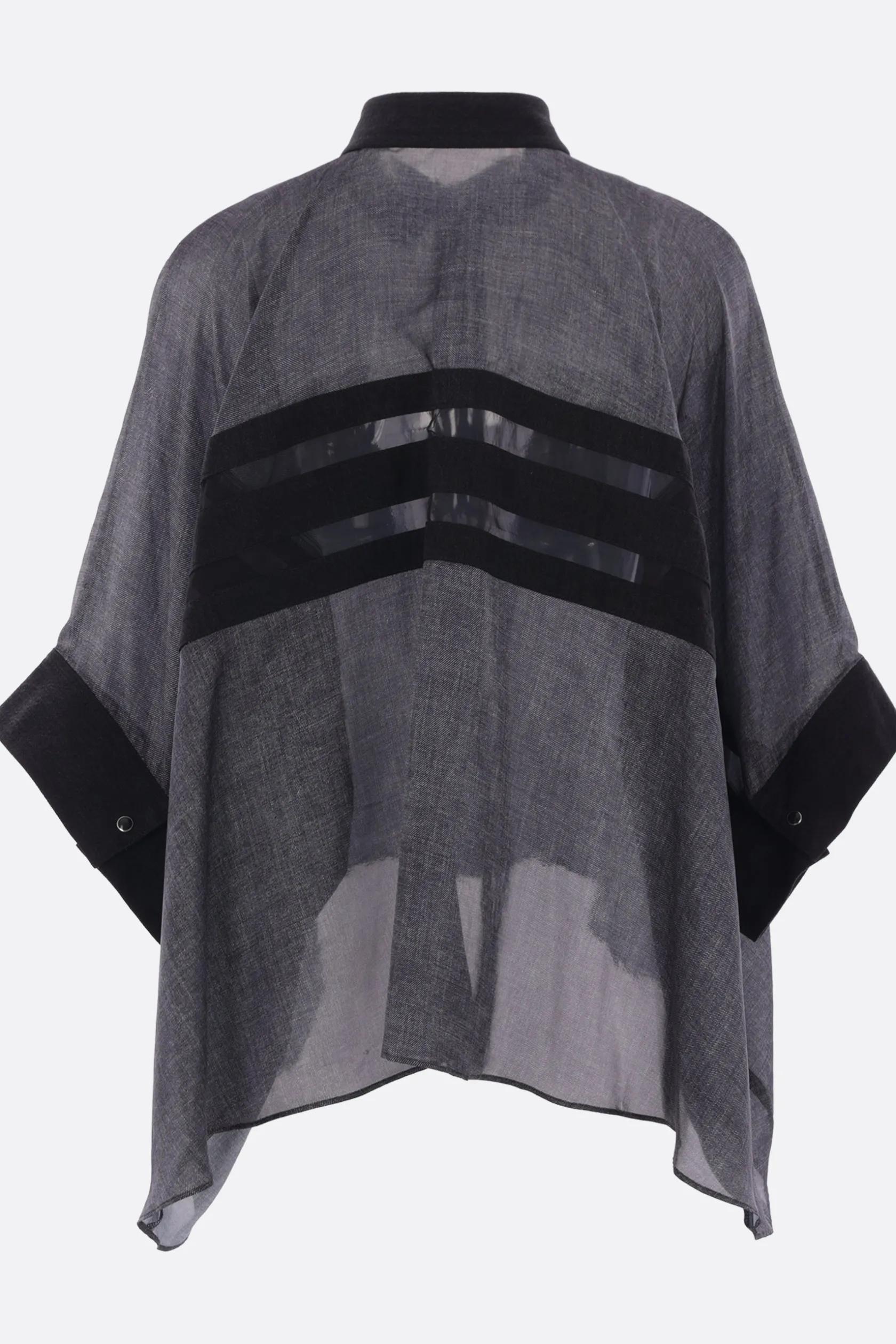 Topwear>SACAI camicia oversize in raso e denim Nero