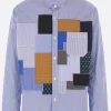 Topwear>JUNYA WATANABE MAN camicia patchwork in popeline a quadri Blu