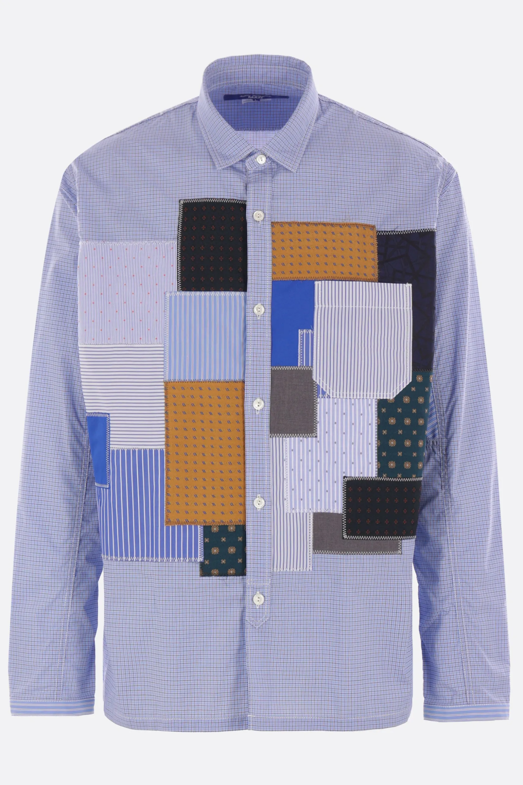 Topwear>JUNYA WATANABE MAN camicia patchwork in popeline a quadri Blu