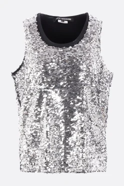 Topwear>JUNYA WATANABE canotta doppia in mesh con paillettes Argento