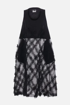Topwear>BLACK COMME des GARÇONS canotta long-fit in tulle con rouches Nero