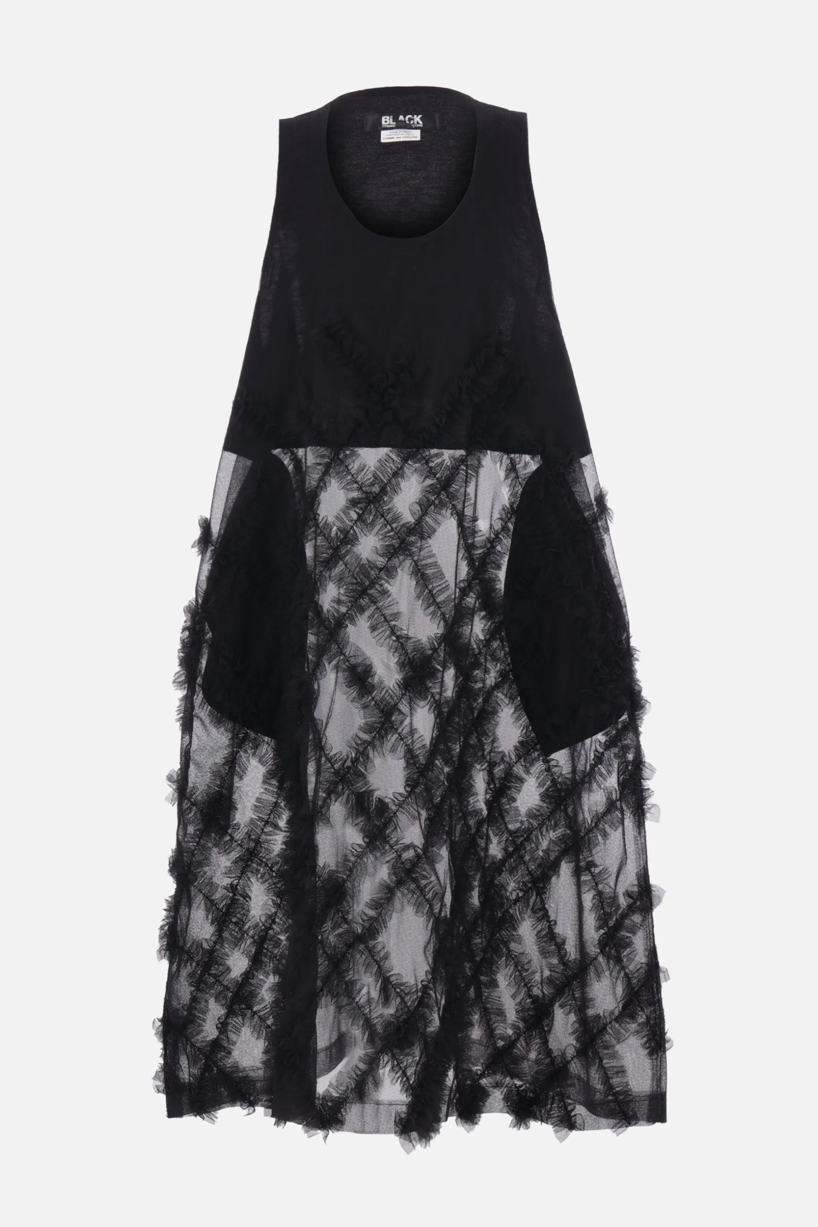 Topwear>BLACK COMME des GARÇONS canotta long-fit in tulle con rouches Nero