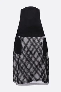 Topwear>BLACK COMME des GARÇONS canotta long-fit in tulle con rouches Nero