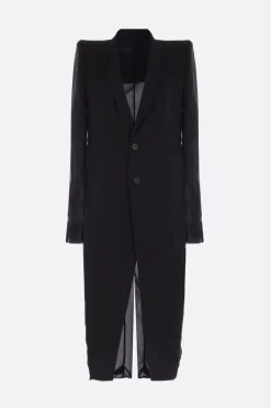 Capispalla>RICK OWENS cappotto Fogpocket Neue in chiffon e tulle Nero