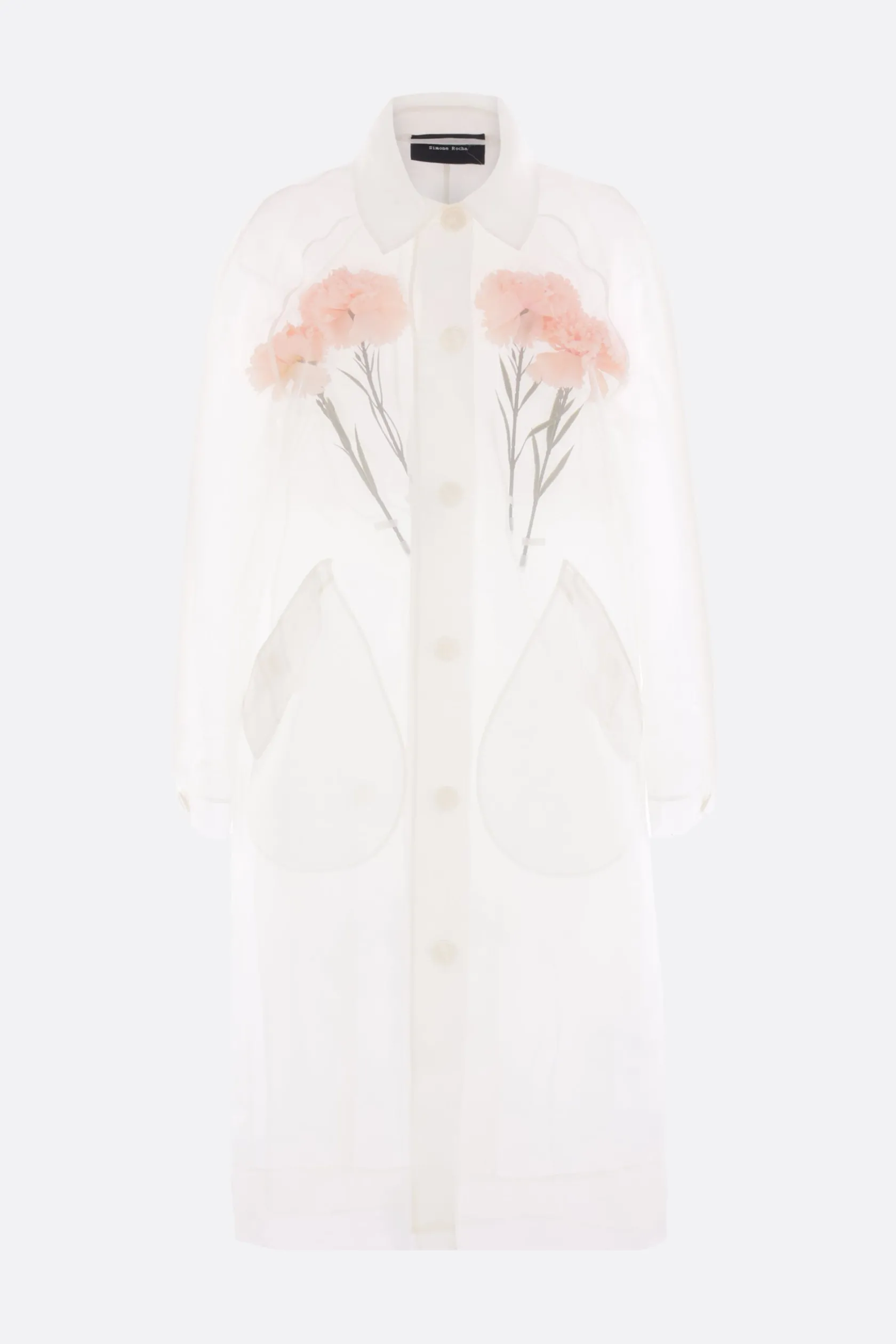 Capispalla>SIMONE ROCHA cappotto monopetto in organza con fiori Bianco