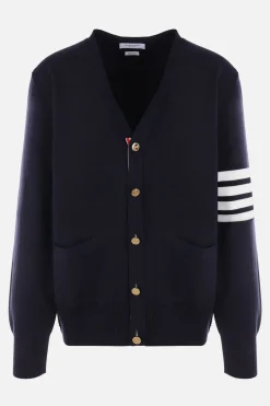 Topwear>THOM BROWNE cardigan in cotone 4bar Blu