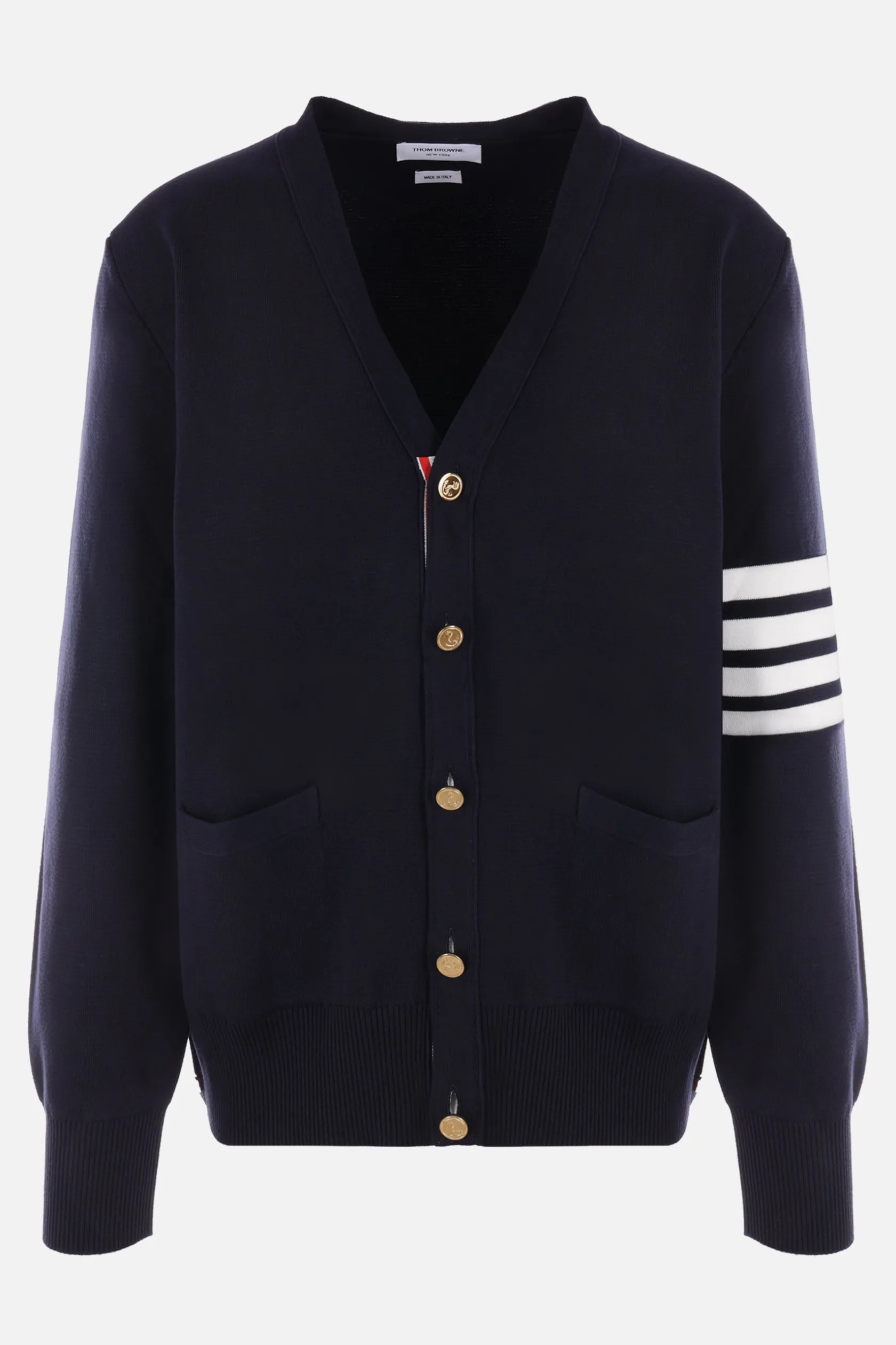 Topwear>THOM BROWNE cardigan in cotone 4bar Blu