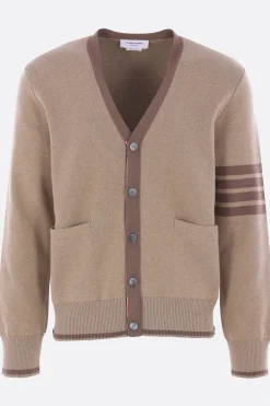 Topwear>THOM BROWNE cardigan in cotone intarsio 4-bar Marrone
