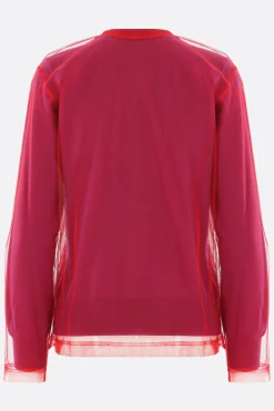 Topwear>COMME DES GARÇONS cardigan in lana con strato in tulle Viola