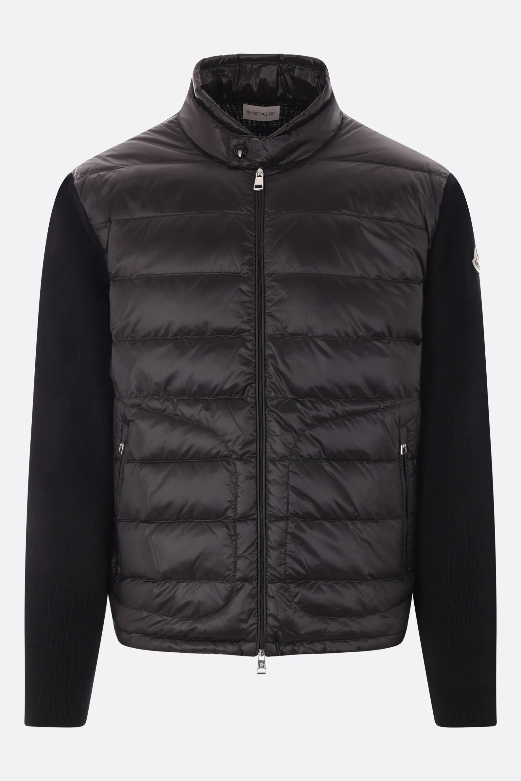 Topwear>MONCLER cardigan in maglia e nylon imbottito Nero