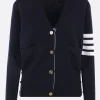 Topwear>THOM BROWNE cardigan Milano in lana 4bar Blu