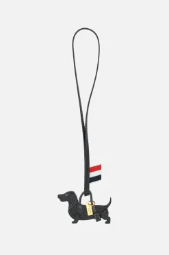 Piccola Pelletteria>THOM BROWNE ciondolo da borsa Hector in pelle pebble grain Nero