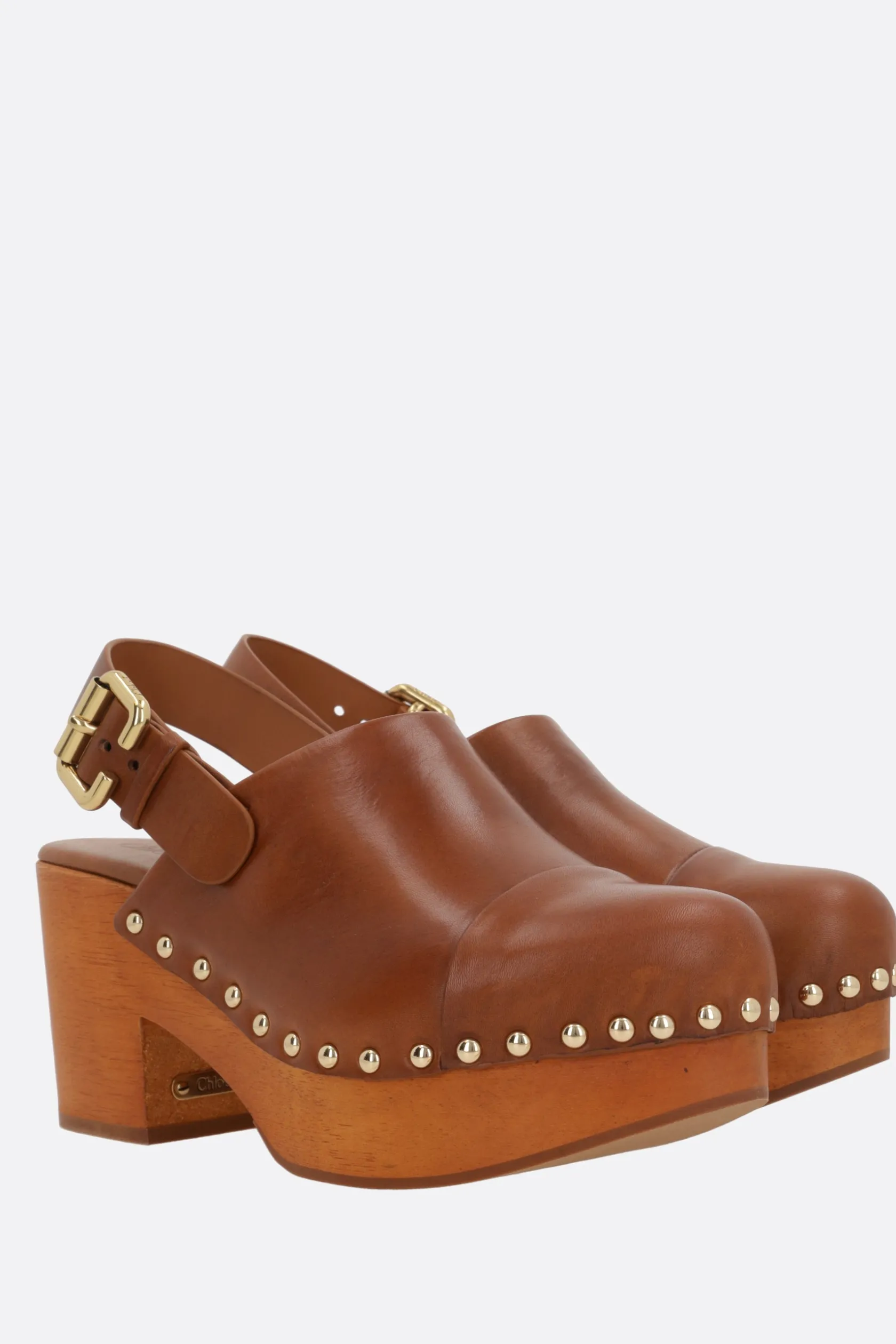 Décolletés E Slingbacks>CHLOÉ clog platform Jeannette in pelle lucida Marrone
