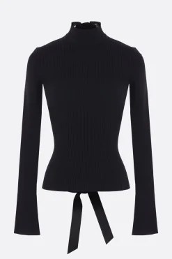 Topwear>BALENCIAGA dolcevita in maglia a coste con lacci Nero