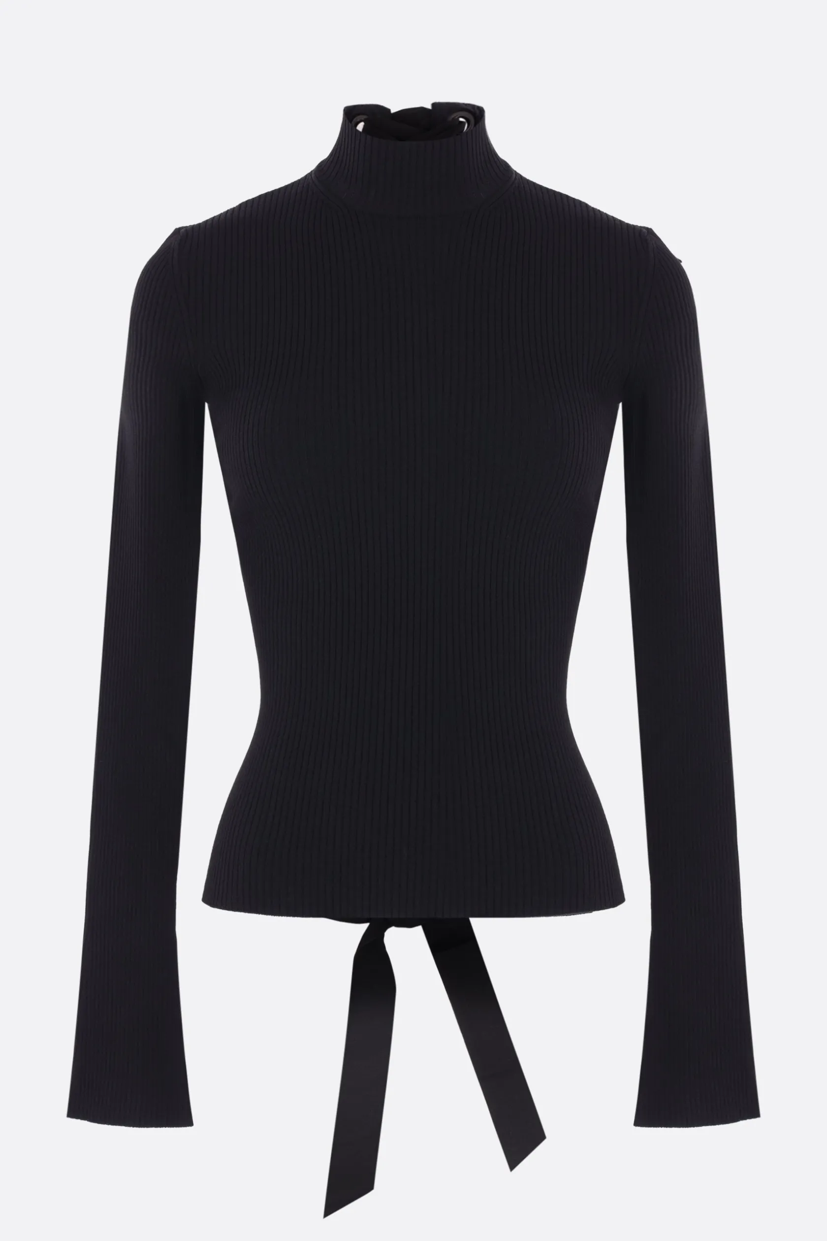 Topwear>BALENCIAGA dolcevita in maglia a coste con lacci Nero