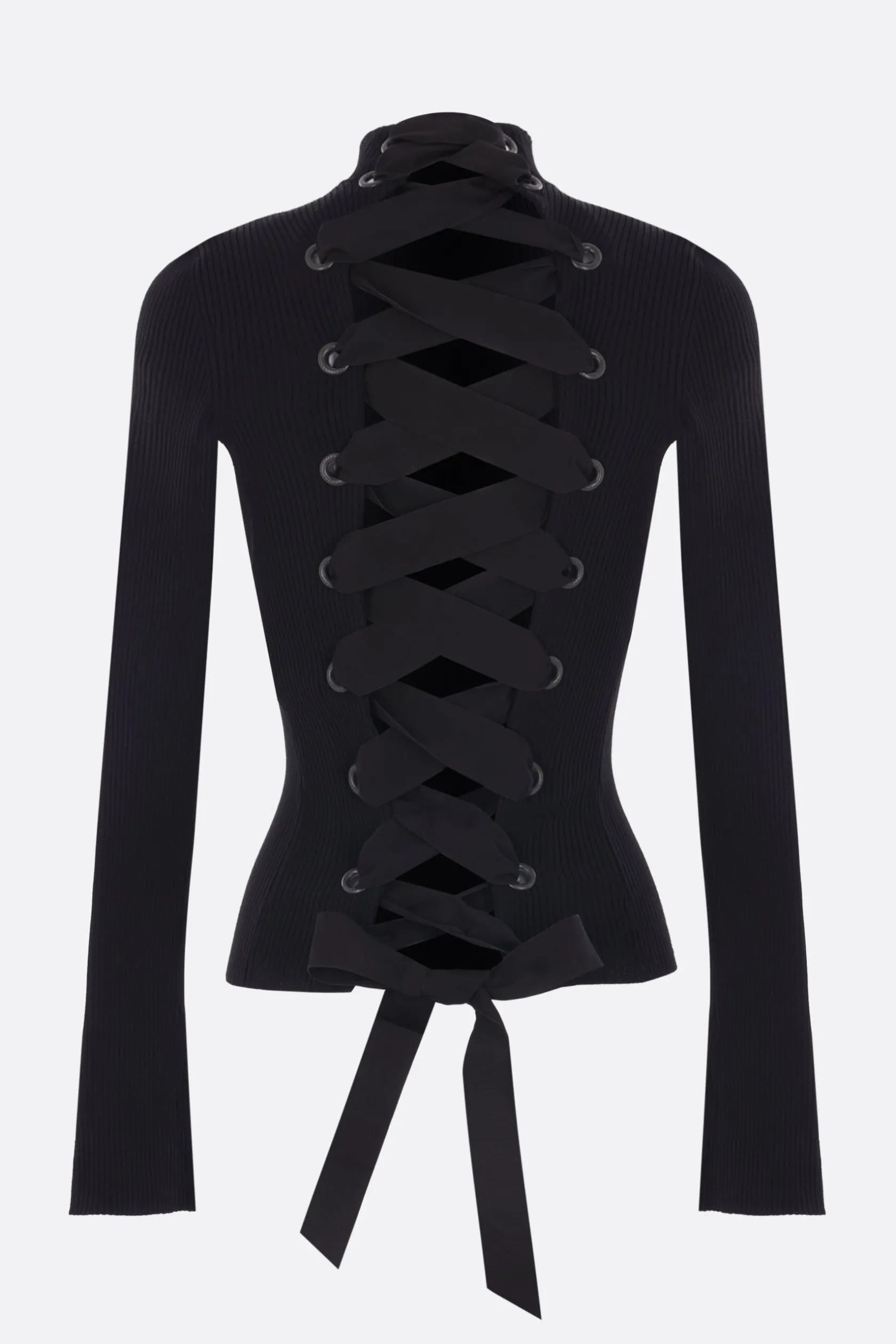 Topwear>BALENCIAGA dolcevita in maglia a coste con lacci Nero