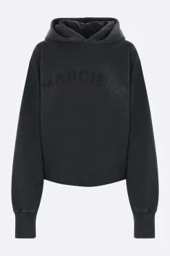 Topwear>MAISON MARGIELA felpa cropped con cappuccio in jersey Nero