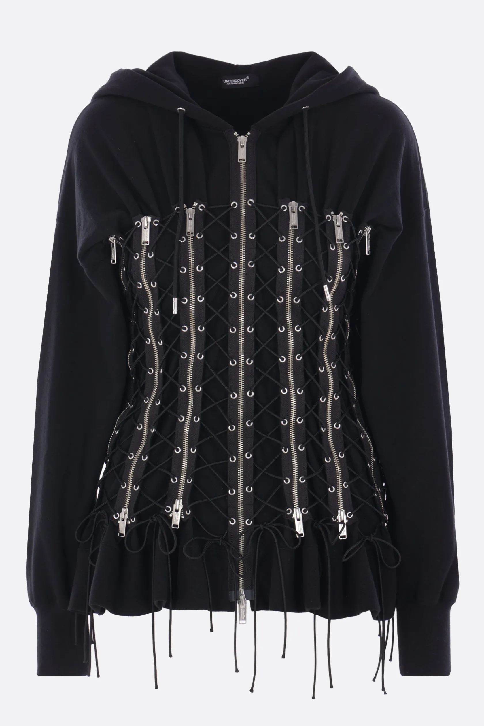 Topwear>UNDERCOVER felpa full-zip in jersey con lacci Nero