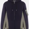 Topwear>SACAI felpa full-zip in jersey e twill Blu