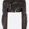 Capispalla>RICK OWENS giacca biker cropped in nappa con cappuccio Nero