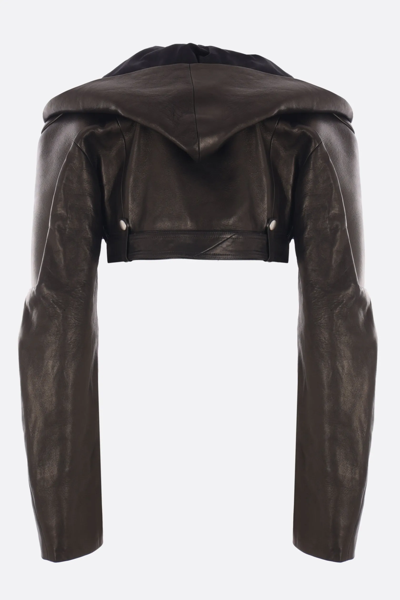 Capispalla>RICK OWENS giacca biker cropped in nappa con cappuccio Nero