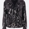 Capispalla>JUNYA WATANABE giacca biker in crepe con paillettes Nero