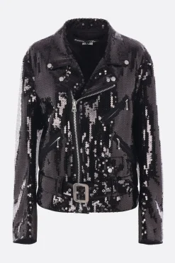 Capispalla>JUNYA WATANABE giacca biker in crepe con paillettes Nero