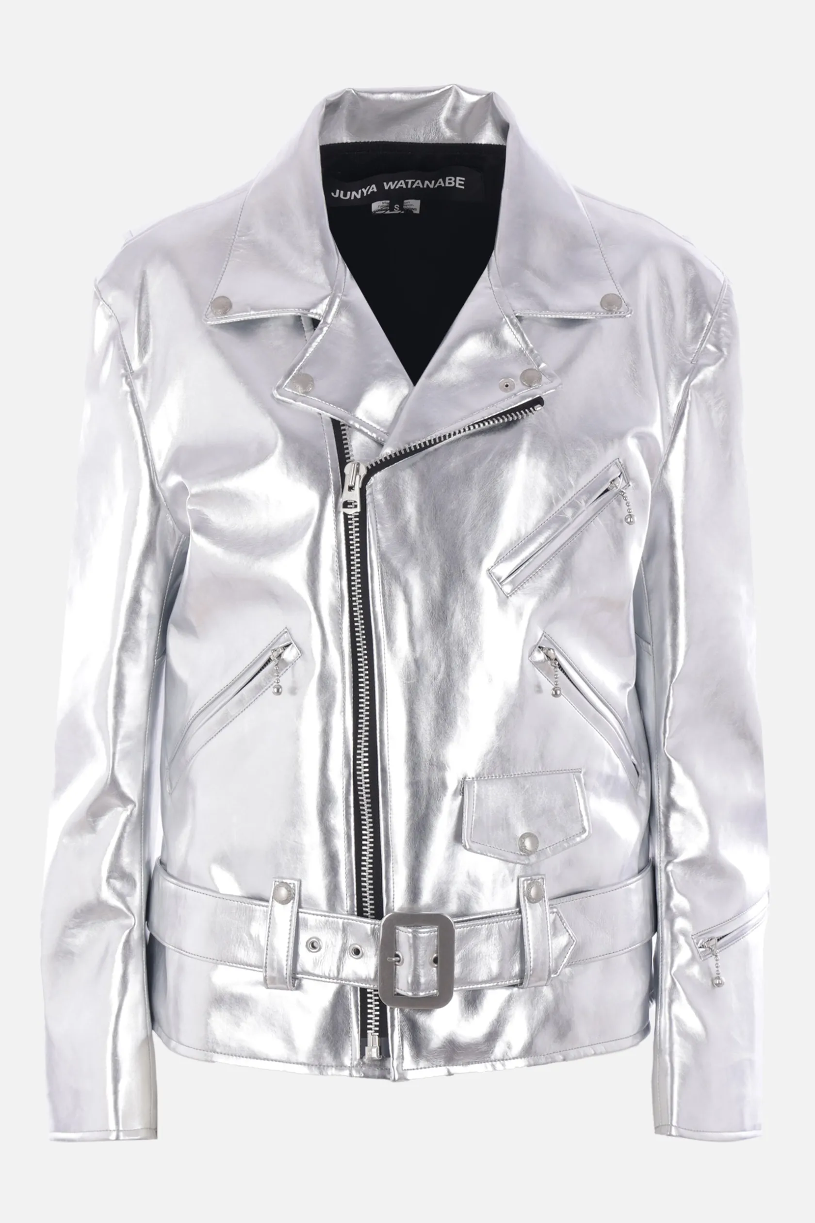 Capispalla>JUNYA WATANABE giacca biker in ecopelle laminata Argento
