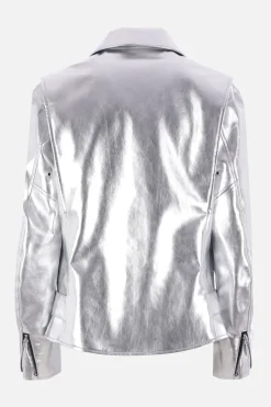 Capispalla>JUNYA WATANABE giacca biker in ecopelle laminata Argento