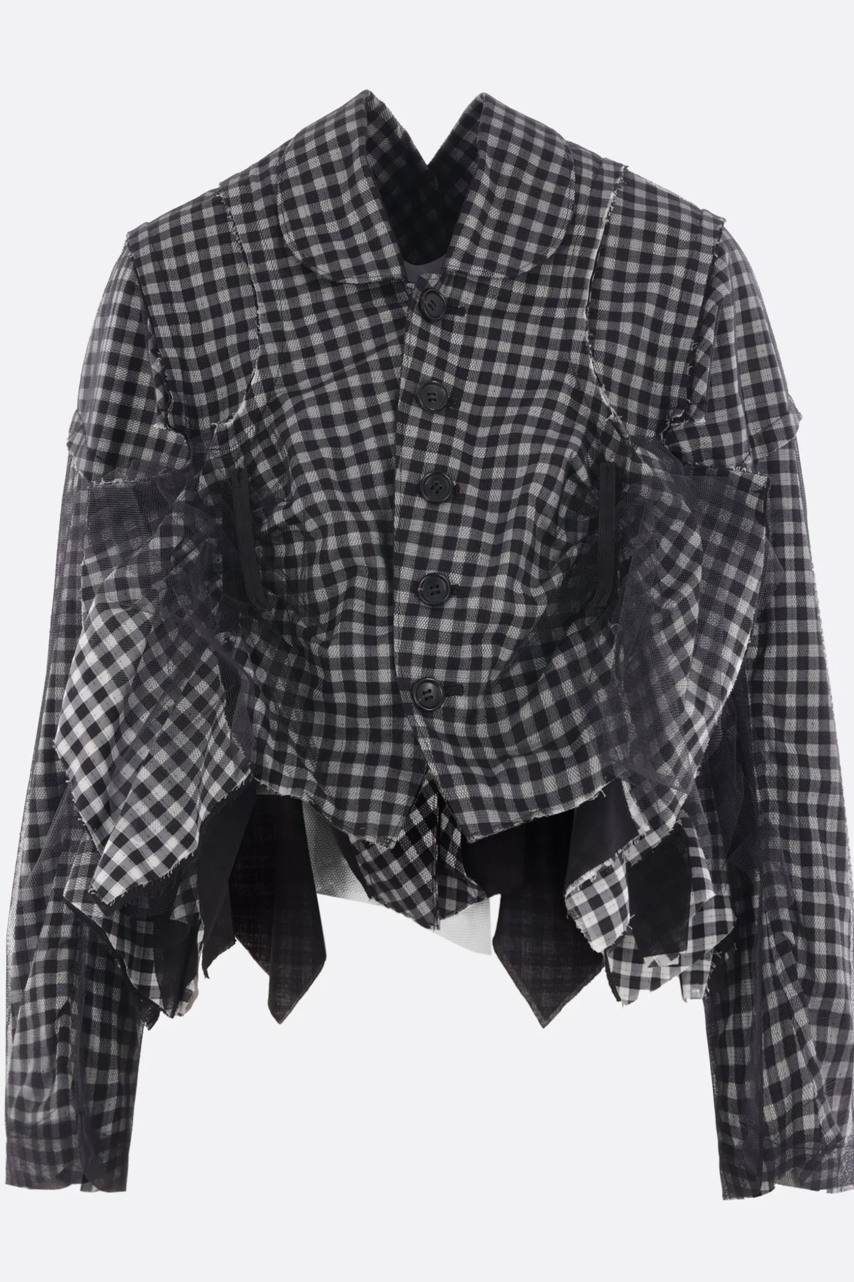 Capispalla>TAO COMME DES GARÇONS giacca cropped in cotone check e tulle Nero
