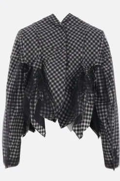 Capispalla>TAO COMME DES GARÇONS giacca cropped in cotone check e tulle Nero