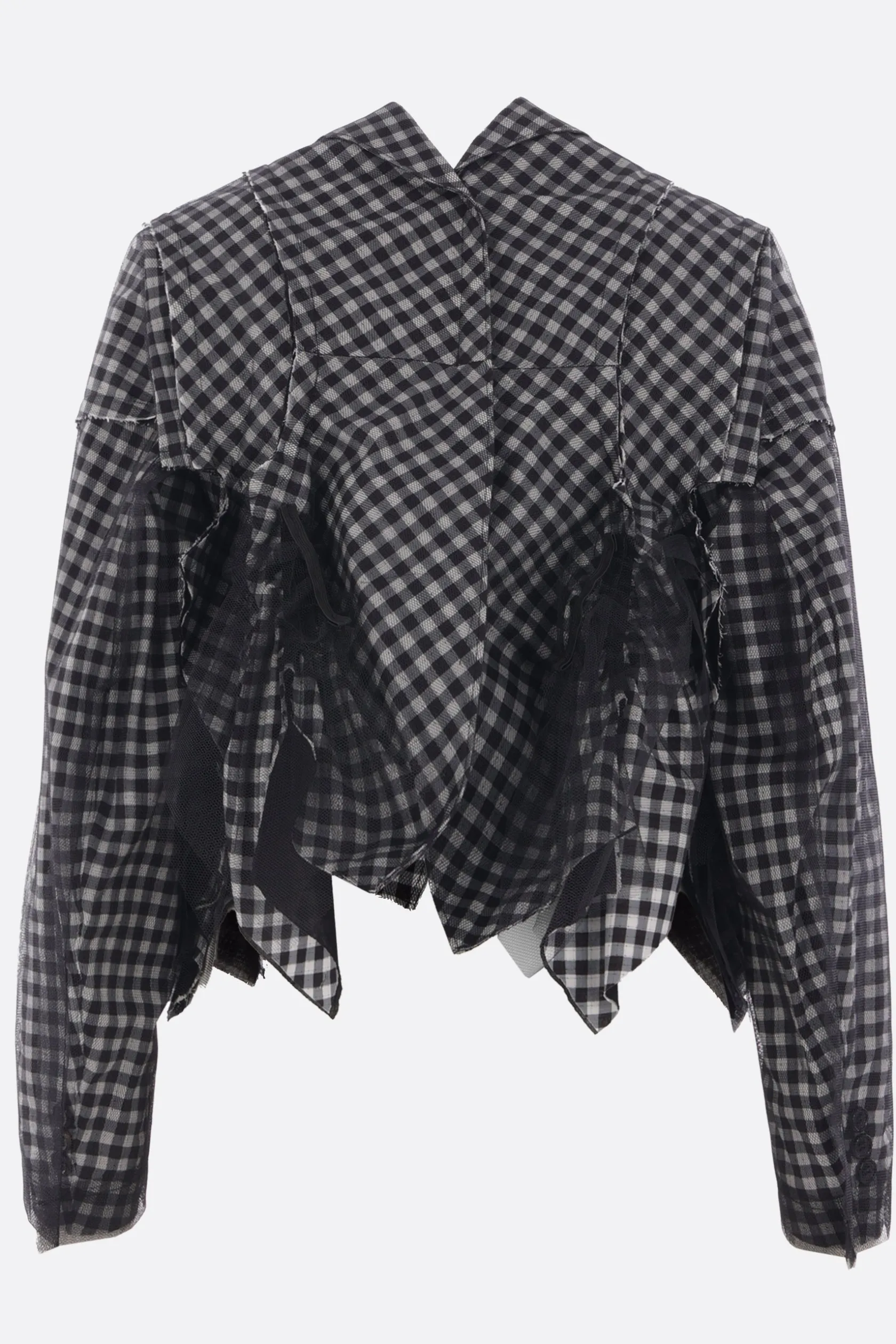 Capispalla>TAO COMME DES GARÇONS giacca cropped in cotone check e tulle Nero