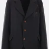 Capispalla>COMME DES GARÇONS giacca doppiopetto in tessuto tecnico con applicazioni interne Nero