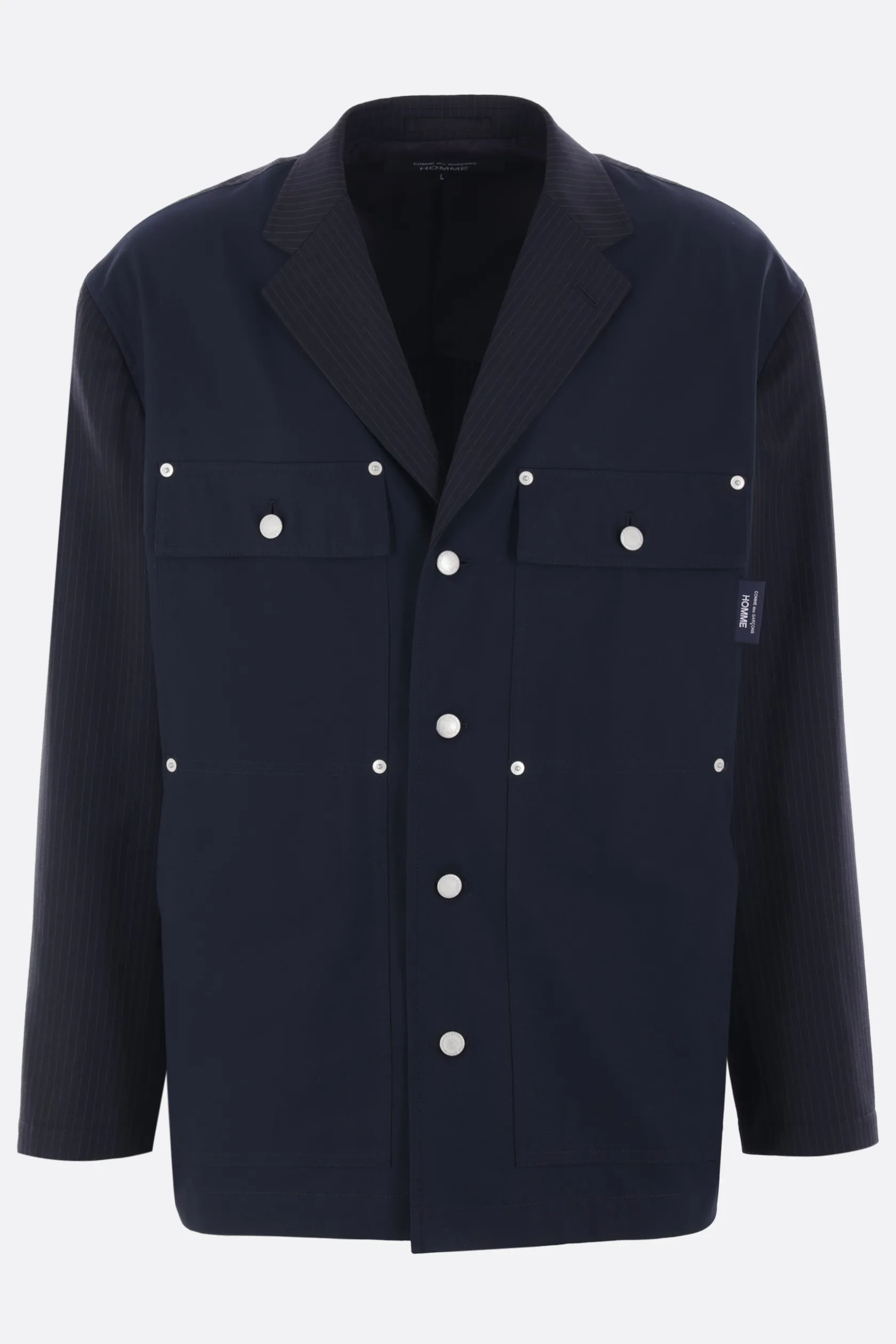Capispalla>COMME DES GARÇONS HOMME giacca in lana a righe e tela Blu