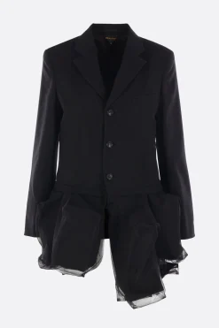 Capispalla>COMME DES GARÇONS giacca in lana e rete con fondo destrutturato Nero