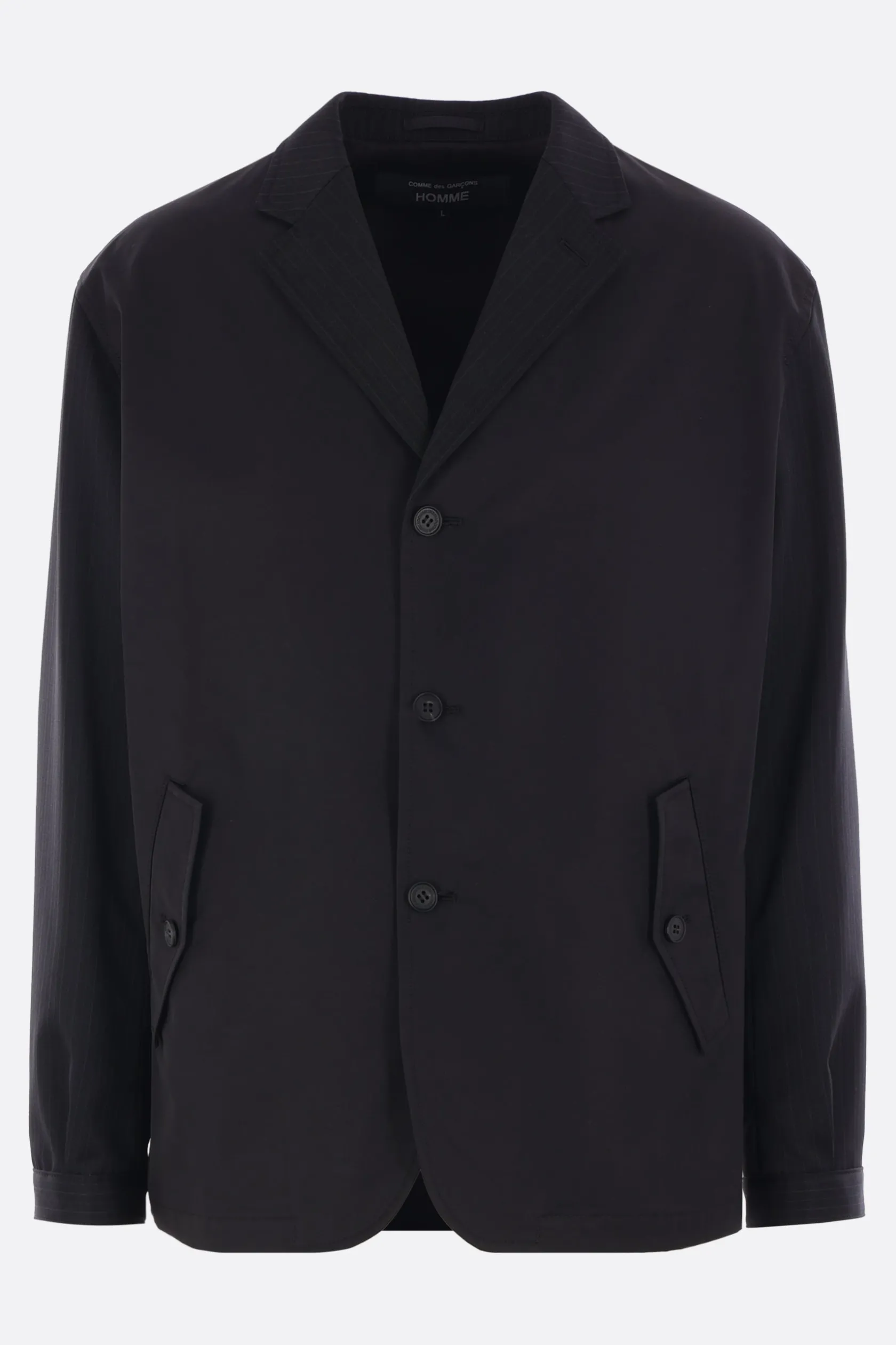 Capispalla>COMME DES GARÇONS HOMME giacca in lana gessata e cotone tecnico Nero