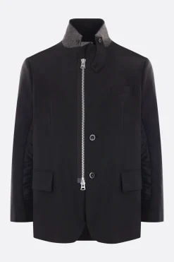 Capispalla>SACAI giacca in misto lana e nylon Nero