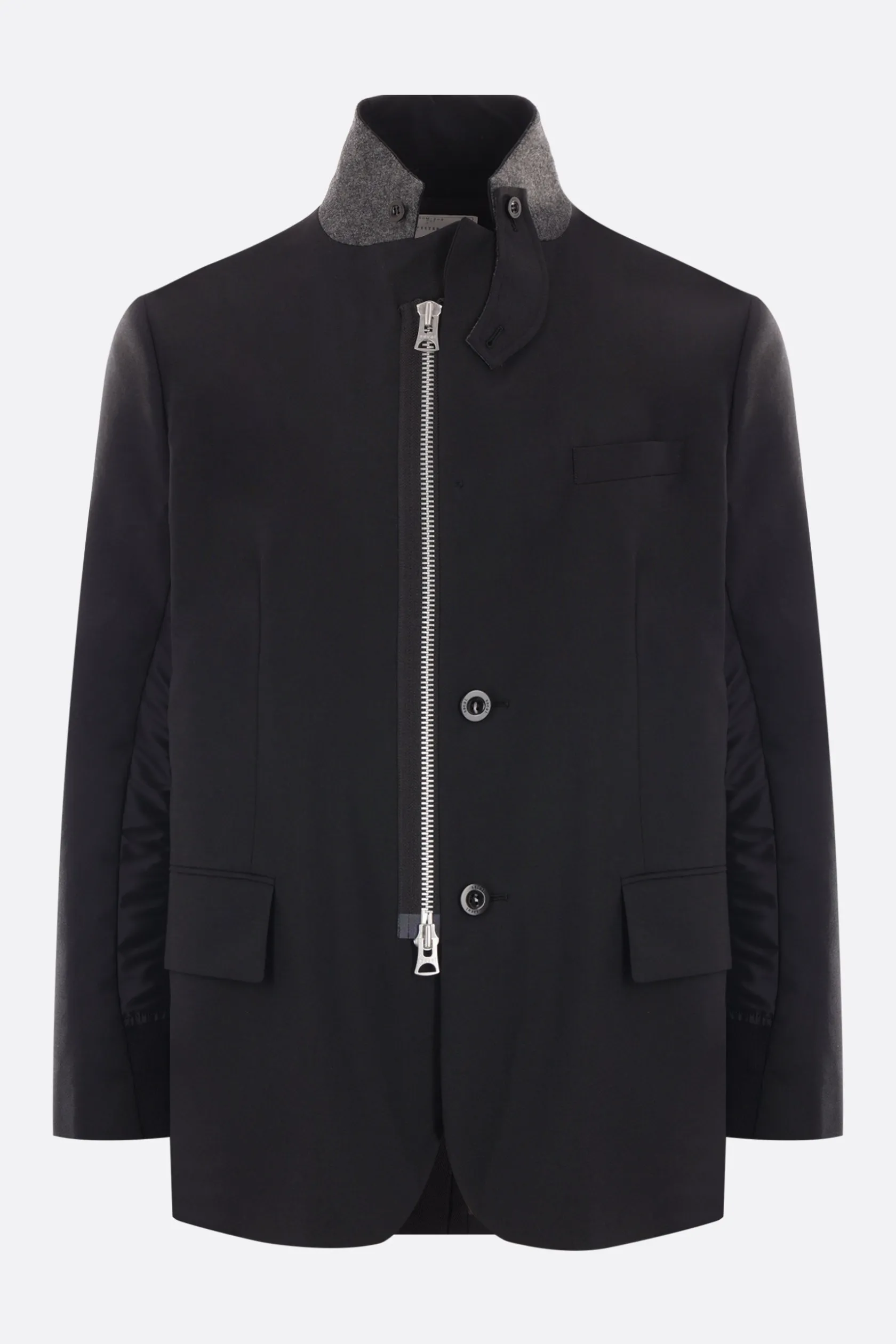 Capispalla>SACAI giacca in misto lana e nylon Nero