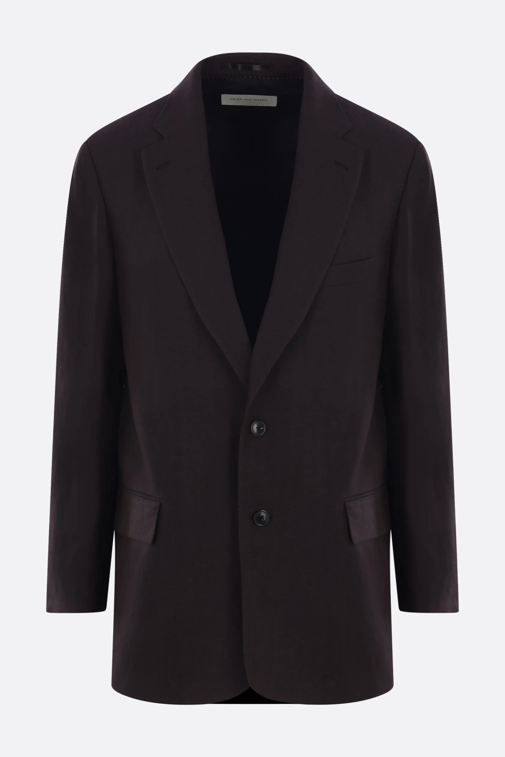 Capispalla>DRIES VAN NOTEN giacca monopetto Blunt in lino e lana Marrone