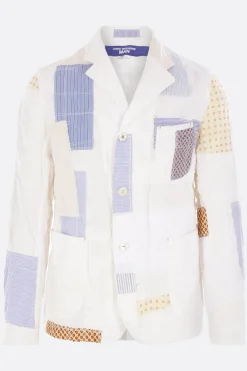Capispalla>JUNYA WATANABE MAN giacca monopetto in cotone patchwork Bianco