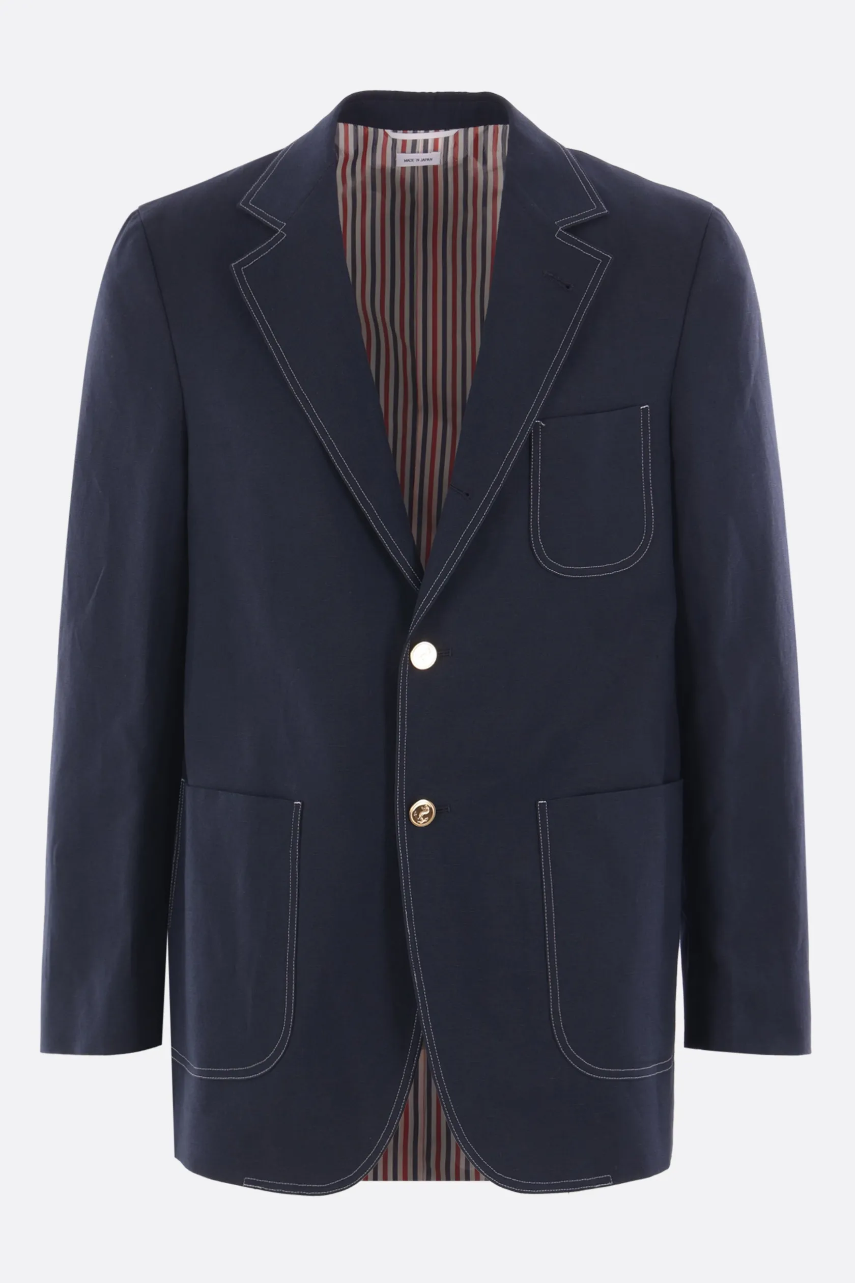 Capispalla>THOM BROWNE giacca monopetto in cotone e lino Blu