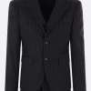 Capispalla>COMME DES GARÇONS HOMME PLUS giacca monopetto in lana gessata Nero